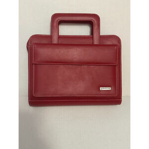 Franklin Covey Classic Red Leather Planner Binder Zip Portfolio 7 Ring Organizer